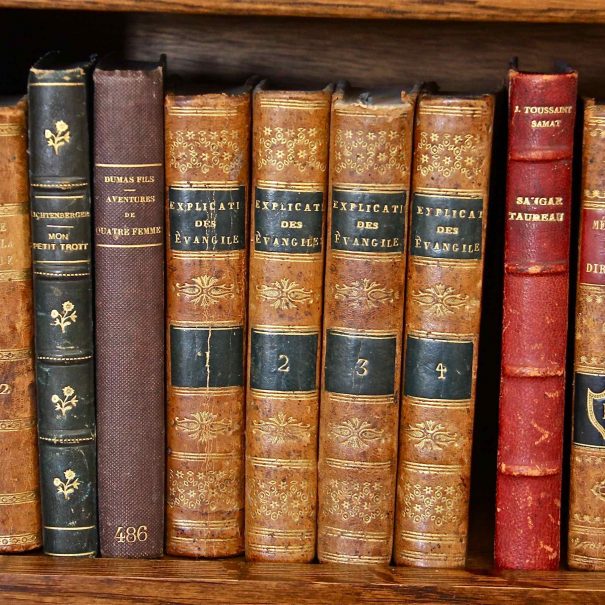 Bibliothèque de livres anciens dans la chambre d'hôtes La Demeure